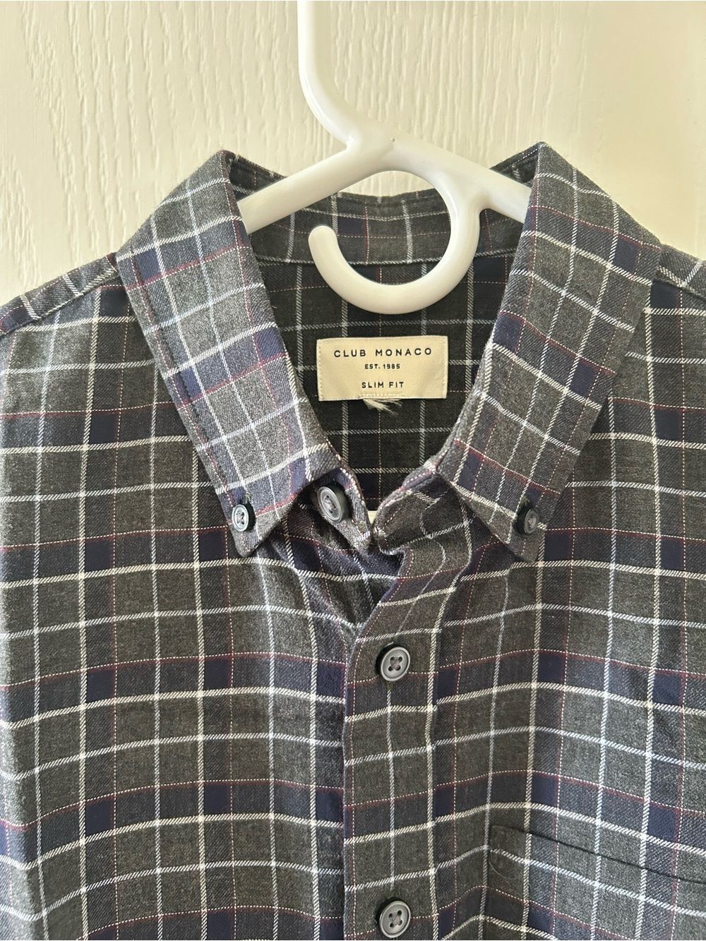 Club Monaco Men's Gray Plaid Button-Down Shirt Size Small Preppy Academia Fall
